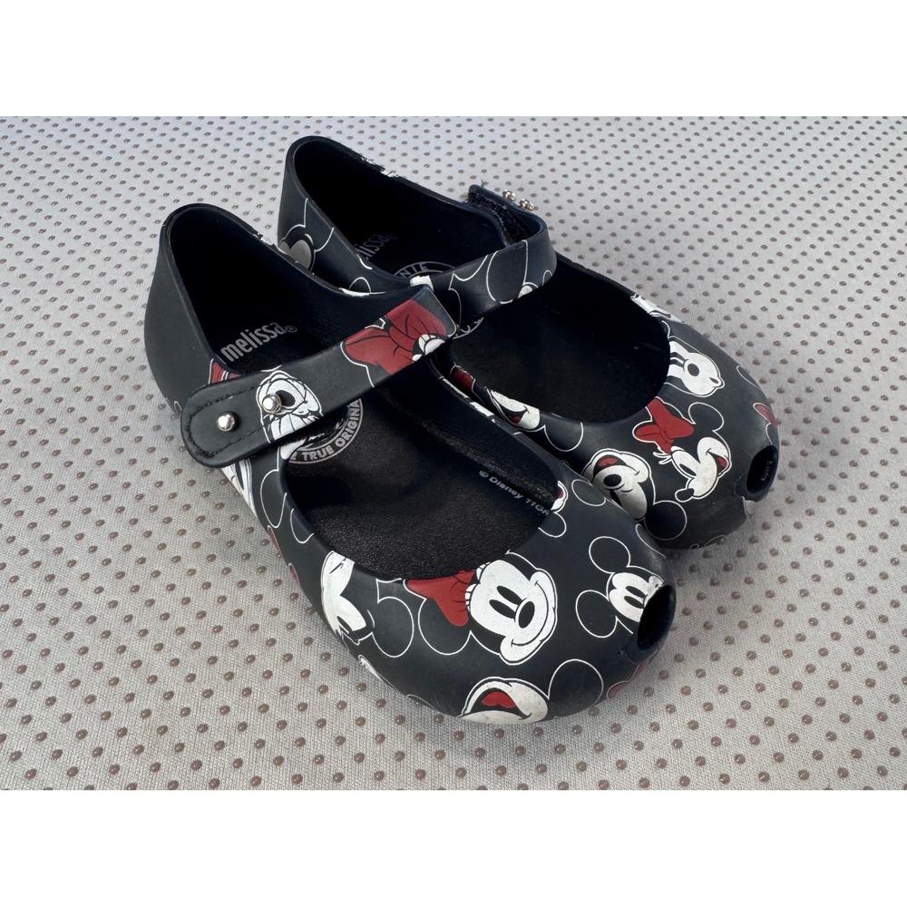 Mini Melissa Disney Mickey Minnie Mouse 90th Anniversary Jelly Shoes Black Sz 8